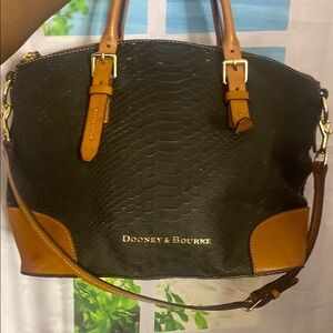 Black and Tan Shoulder Bag with Dome Shape and Gold Hardware